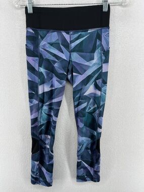 LULULEMON Leggings Womens 2 INSPIRE Crop Geometric Stretch Gym Yoga Pants Blue